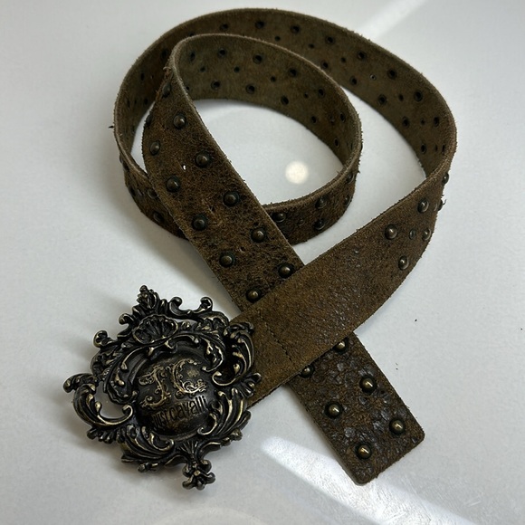ROBERTO CAVALLI / JUST CAVALLI VINTAGE DISTRESSED BELT BROWN AND DARK GOLD - Picture 4 of 7
